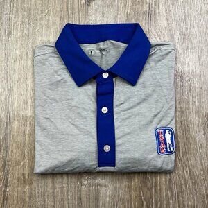 USAG Polo Shirt Mens L Large U Suck At Golf Performance Stretch Gray Blue